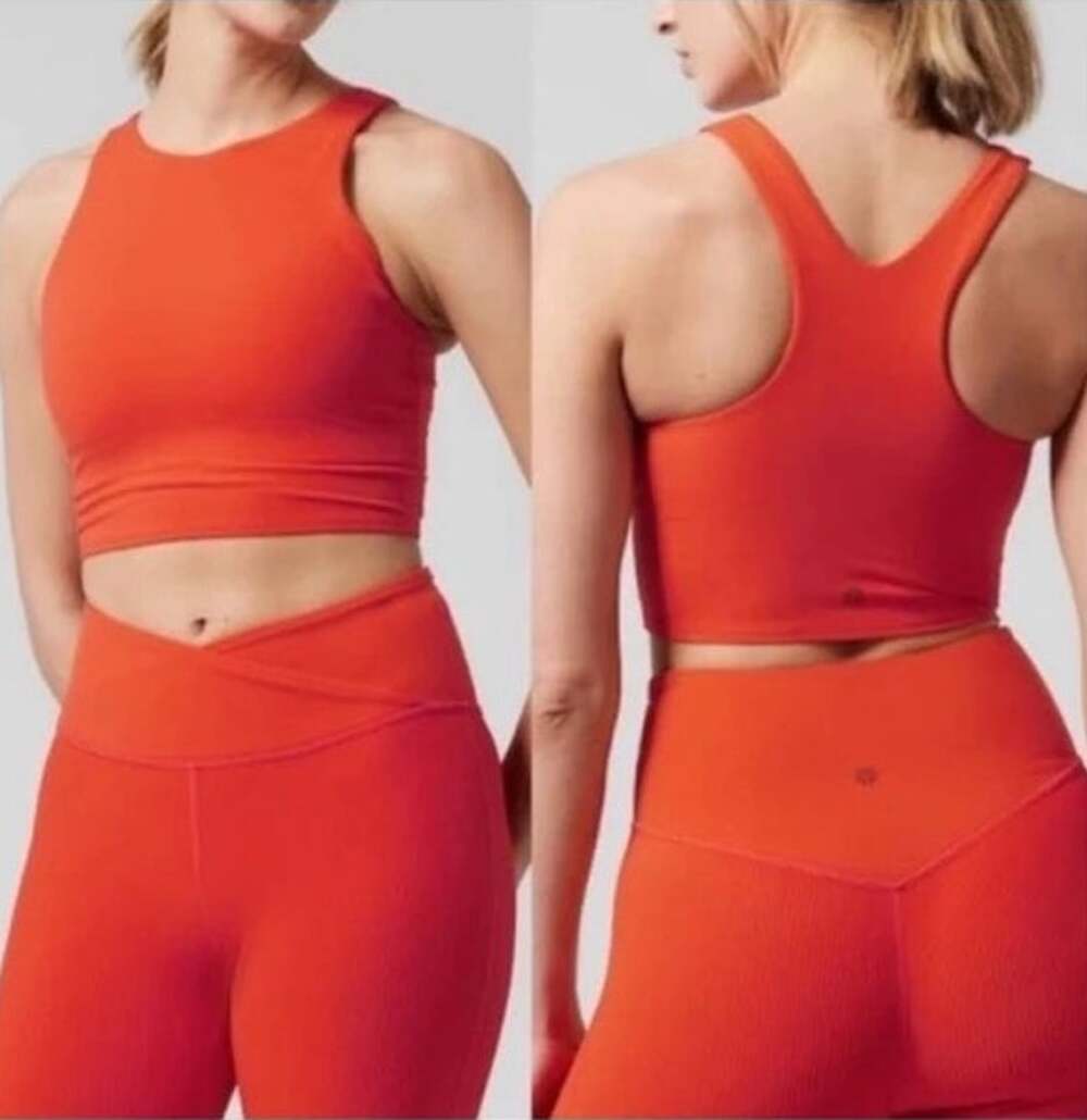 Athleta Conscious Crop Tank Top Sports Bra Size M Orange Athletic Gym Workout